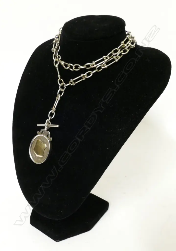 An antique silver fob chain and medal Image 1++