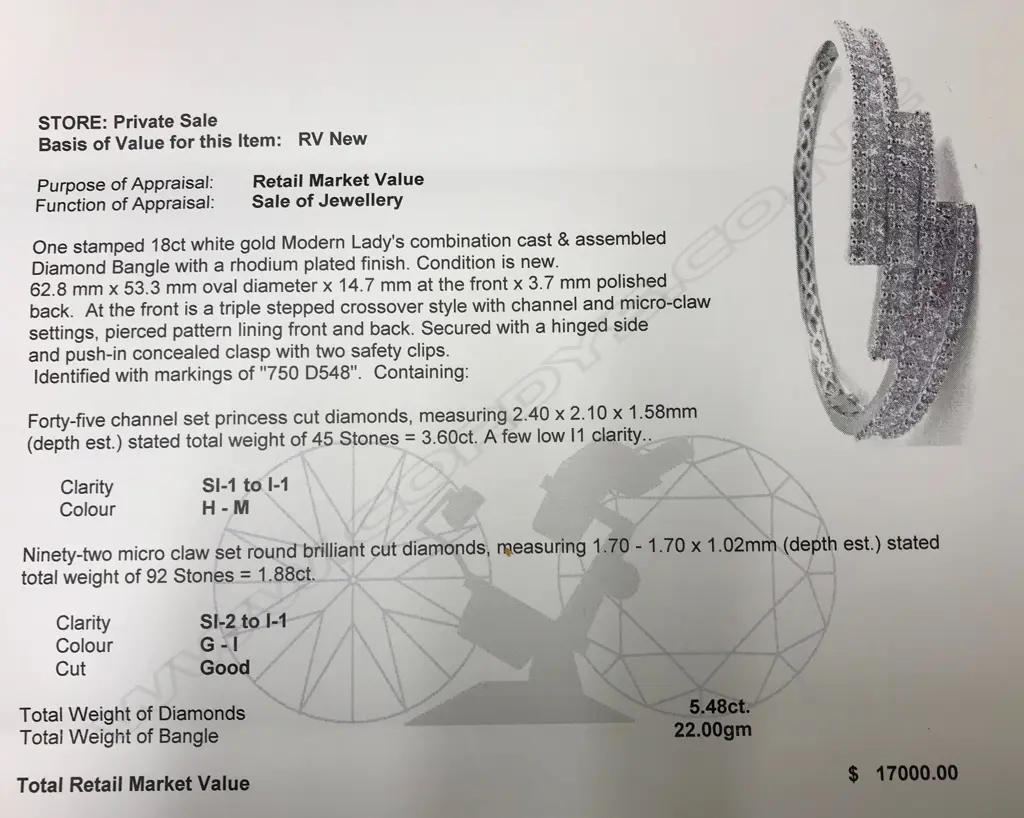 An 18ct. white gold and diamond encrusted lady's modern hinged bangle Image 1++