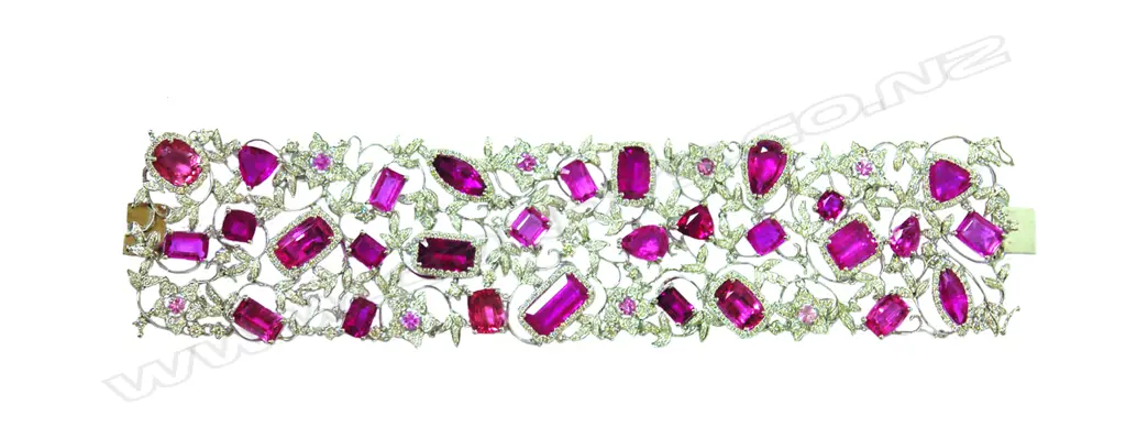 An impressive 18ct. white gold diamond and rubellite set wide cocktail bracelet Image 1++