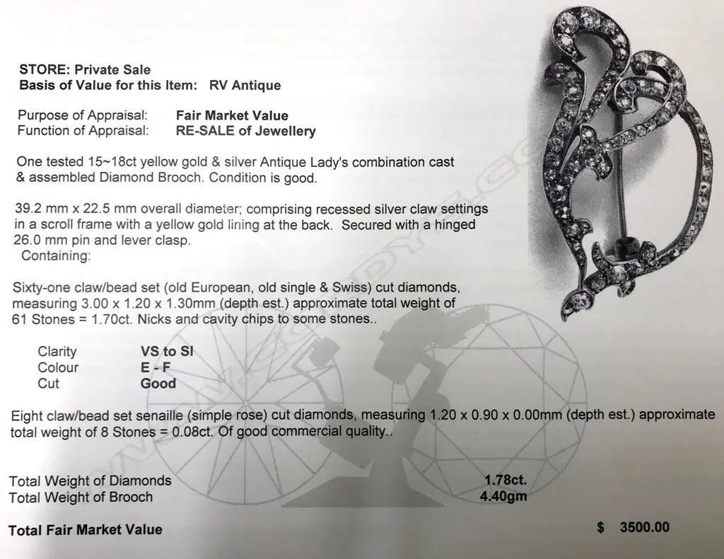 A Victorian 15ct. gold silver and diamond brooch Image 1++