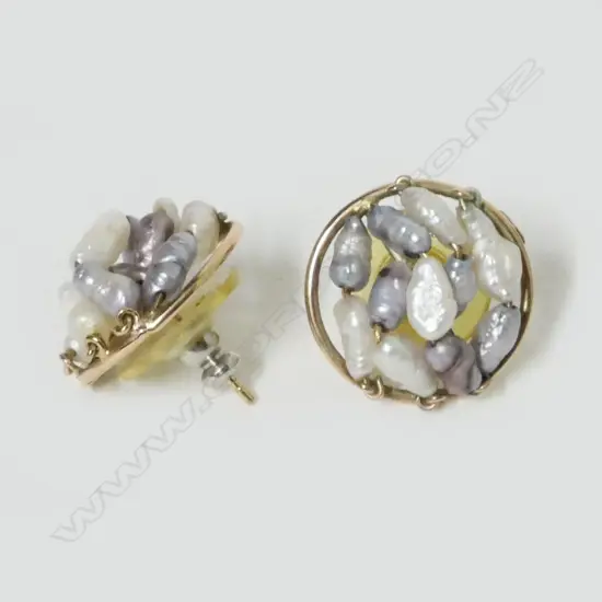 A pair of 9ct. gold and pearl earrings