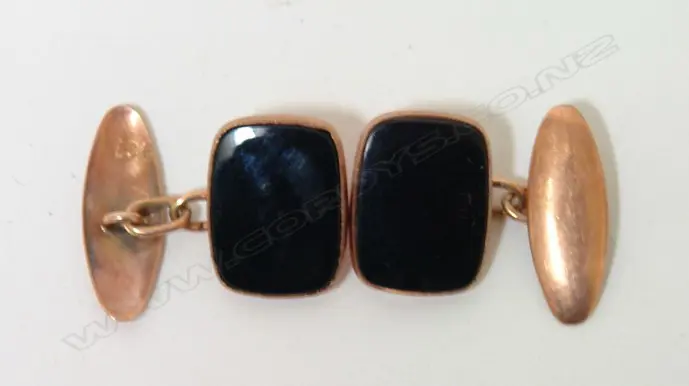 PR VINTAGE 9CT & ONYX CUFFLINKS Image 1++