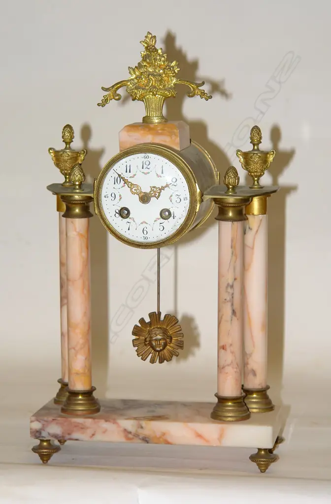 A 19thC French ormolu and marble portico clock Image 1++