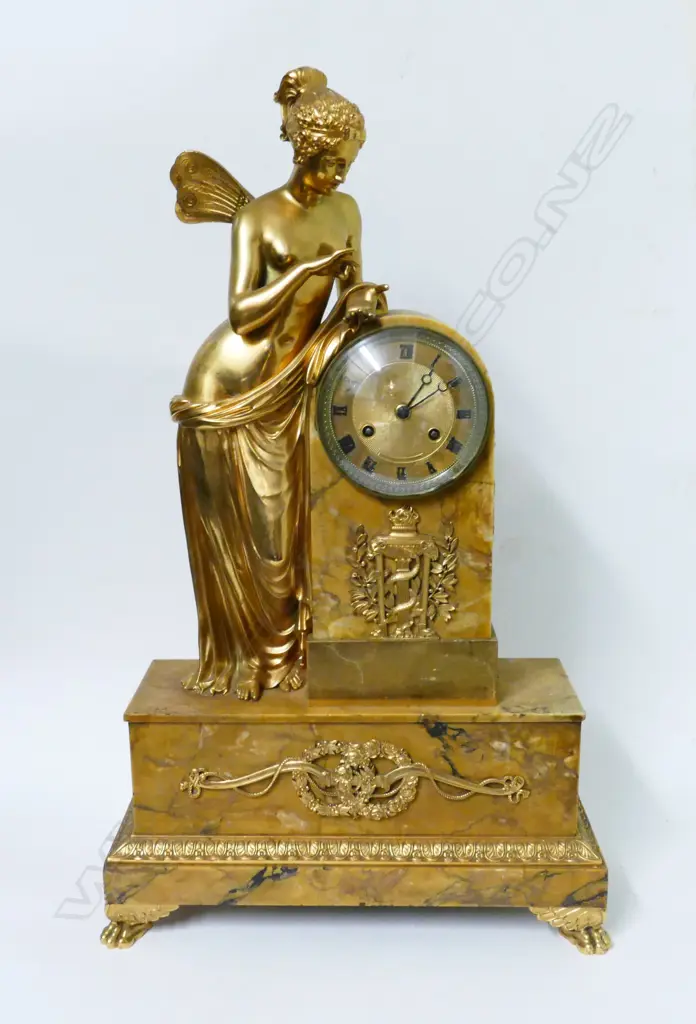 A late 19thC French ormolu and marble nymph-figured mantel clock Image 1++