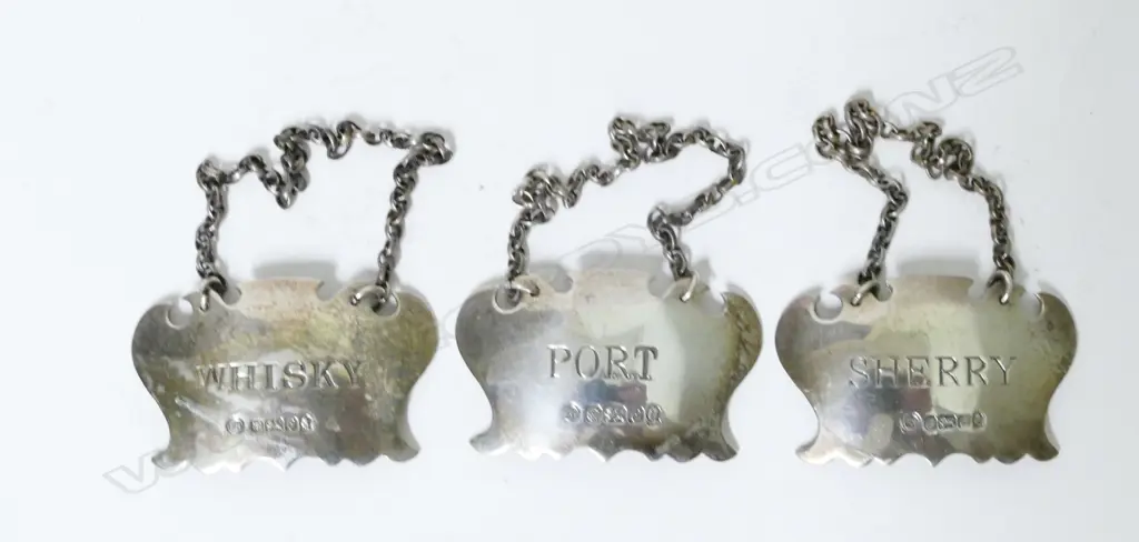 Three silver decanter tickets Image 1++