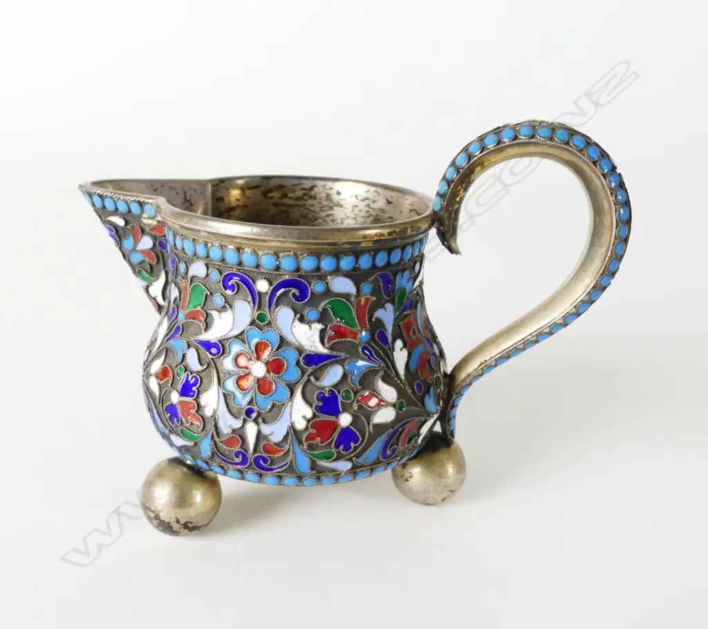 A Russian silver and cloisonné cream jug Image 1++