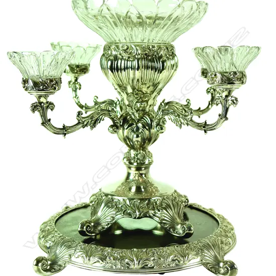 A Victorian large silver plate table centrepiece on tray