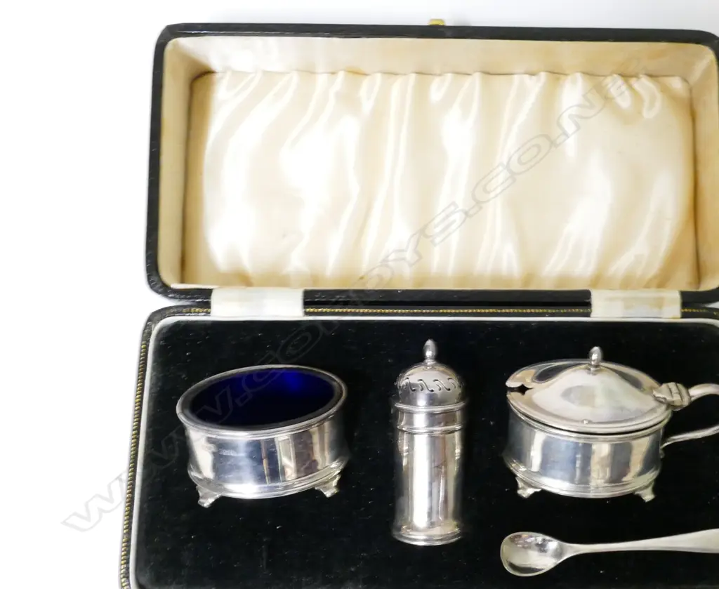 A cased three piece condiment set Image 1++