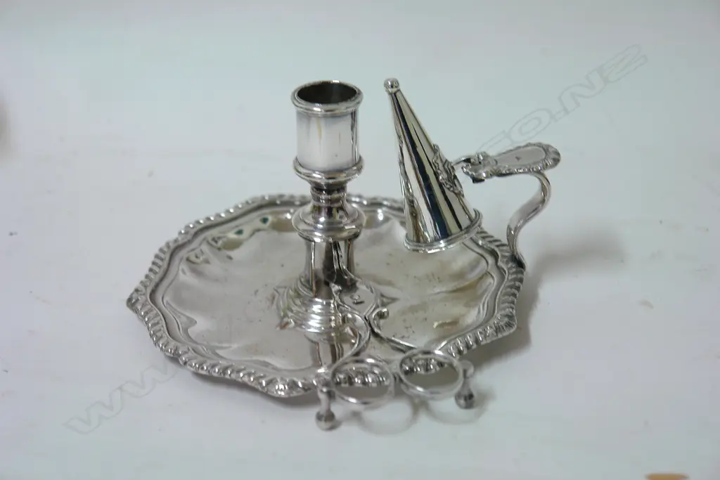 An early 19thC re-silvered Old Silver Plate chamber stick Image 1++