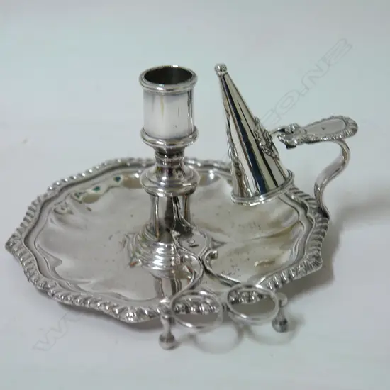 An early 19thC re-silvered Old Silver Plate chamber stick