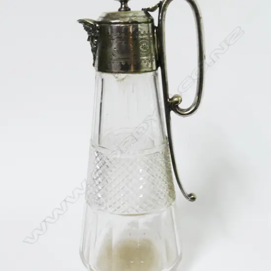 A silver plated mounted cut crystal claret jug