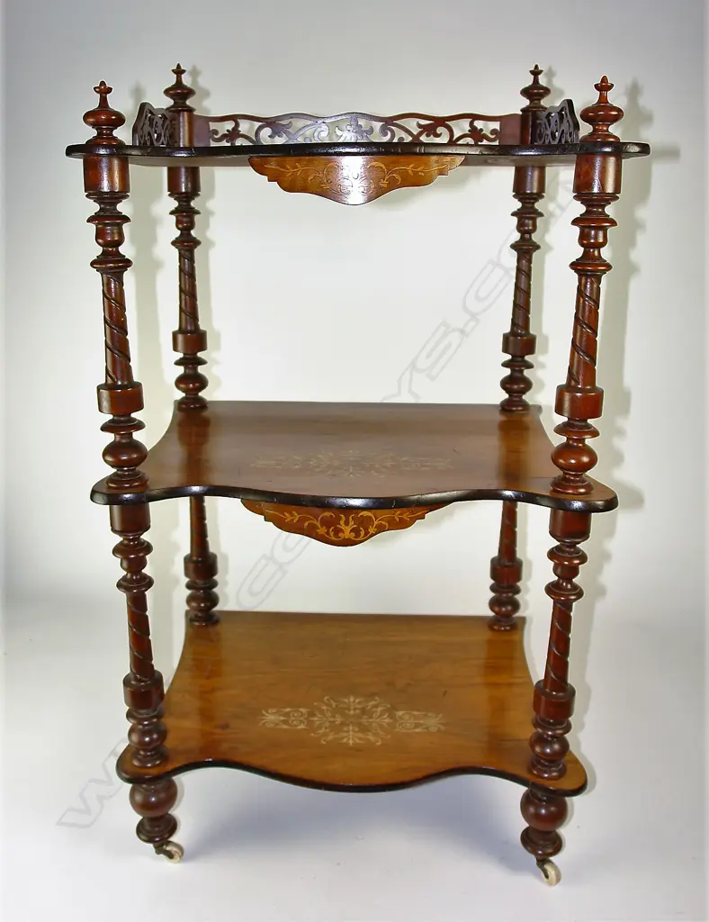 A Victorian inlaid walnut whatnot Image 1++
