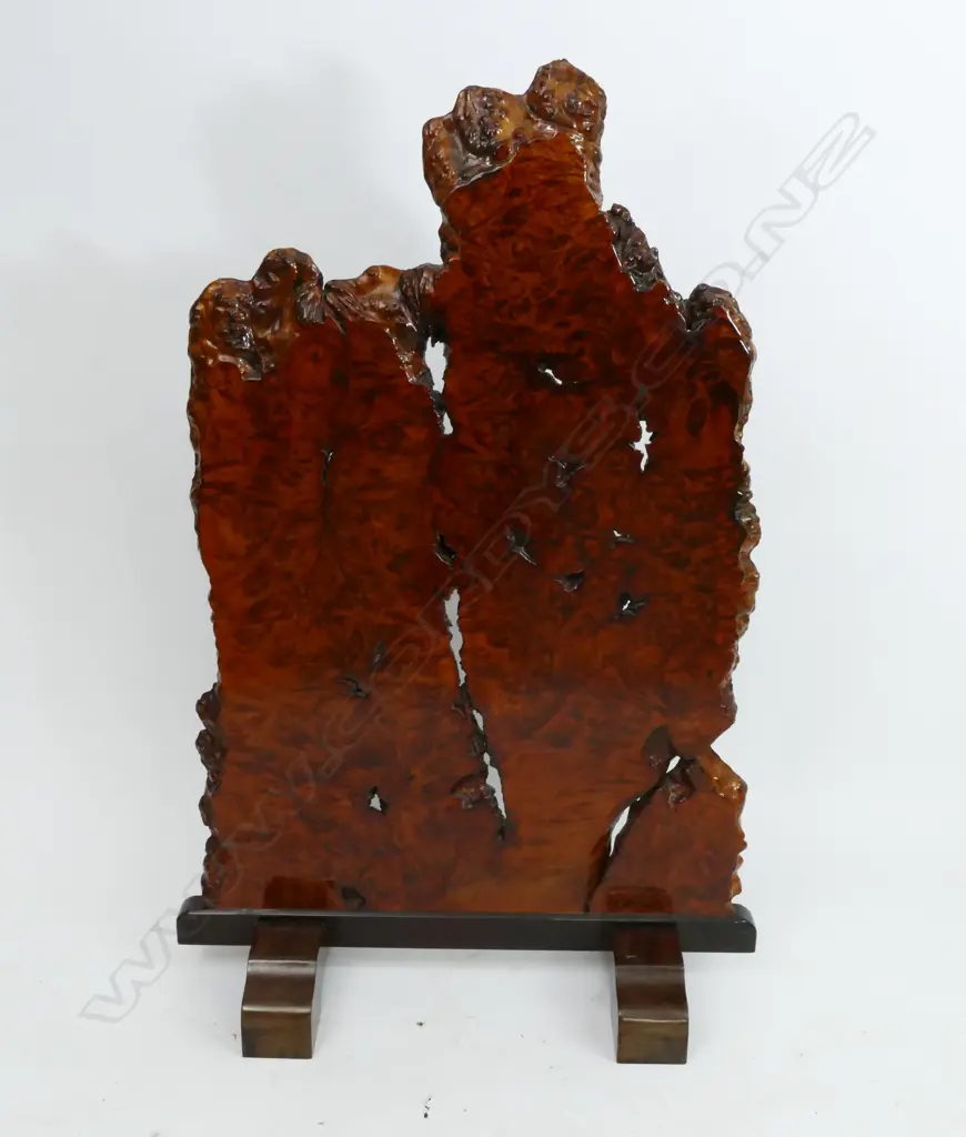 A slab of Chinese hardwood burl (huali) as a room stand Image 1++