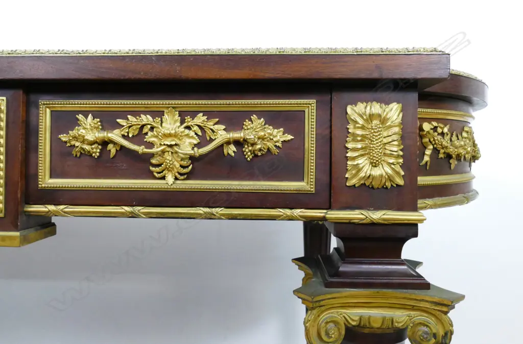 A quality 19thC French walnut and ormolu bureau plat Image 1++