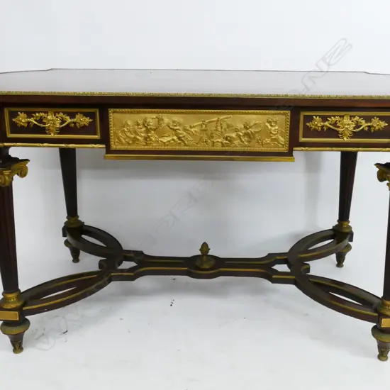 A quality 19thC French walnut and ormolu bureau plat