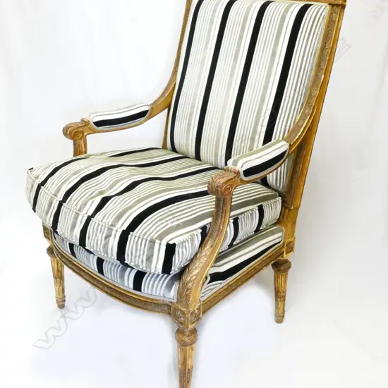 A pair of French Louis XV style open elbow chairs