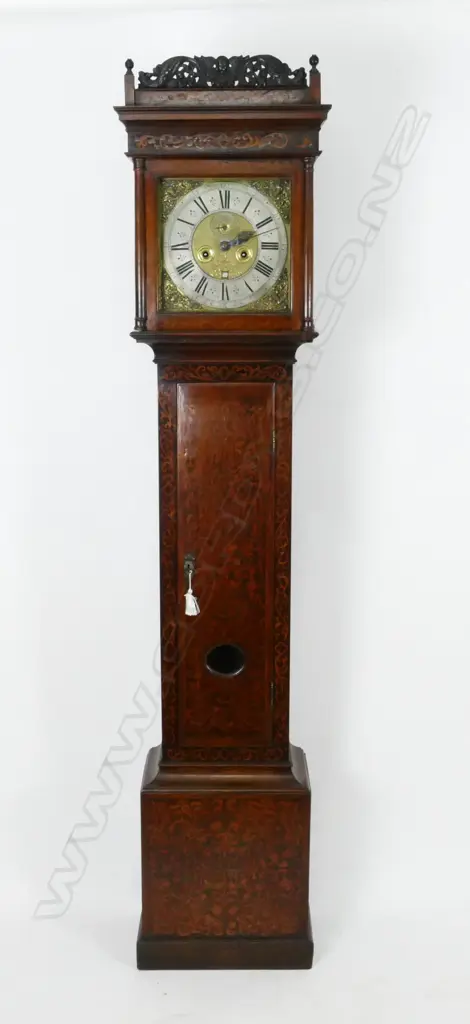 A George III ornate marquetry inlaid oak longcase clock Image 1++