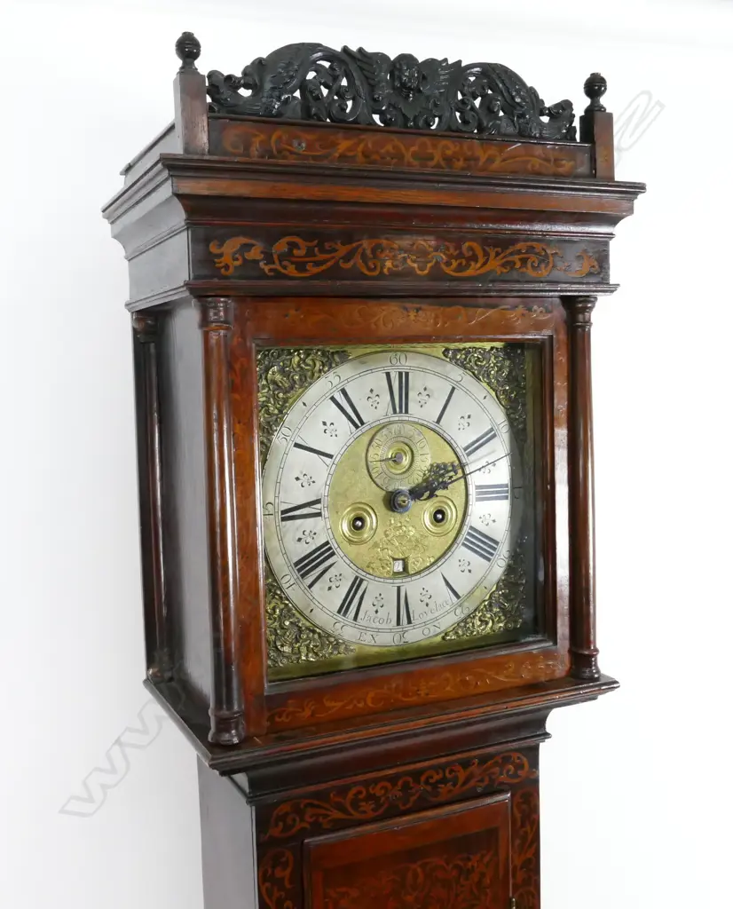 A George III ornate marquetry inlaid oak longcase clock Image 1++