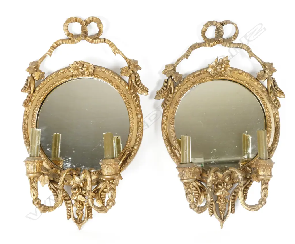 A pair of antique ornate plaster frame girandole mirrors Image 1++