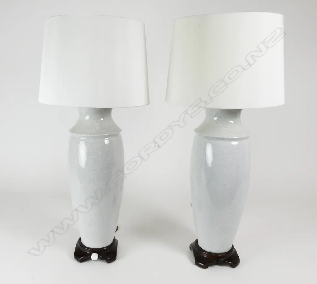 A pair of tall crackle glaze table lamps Image 1++