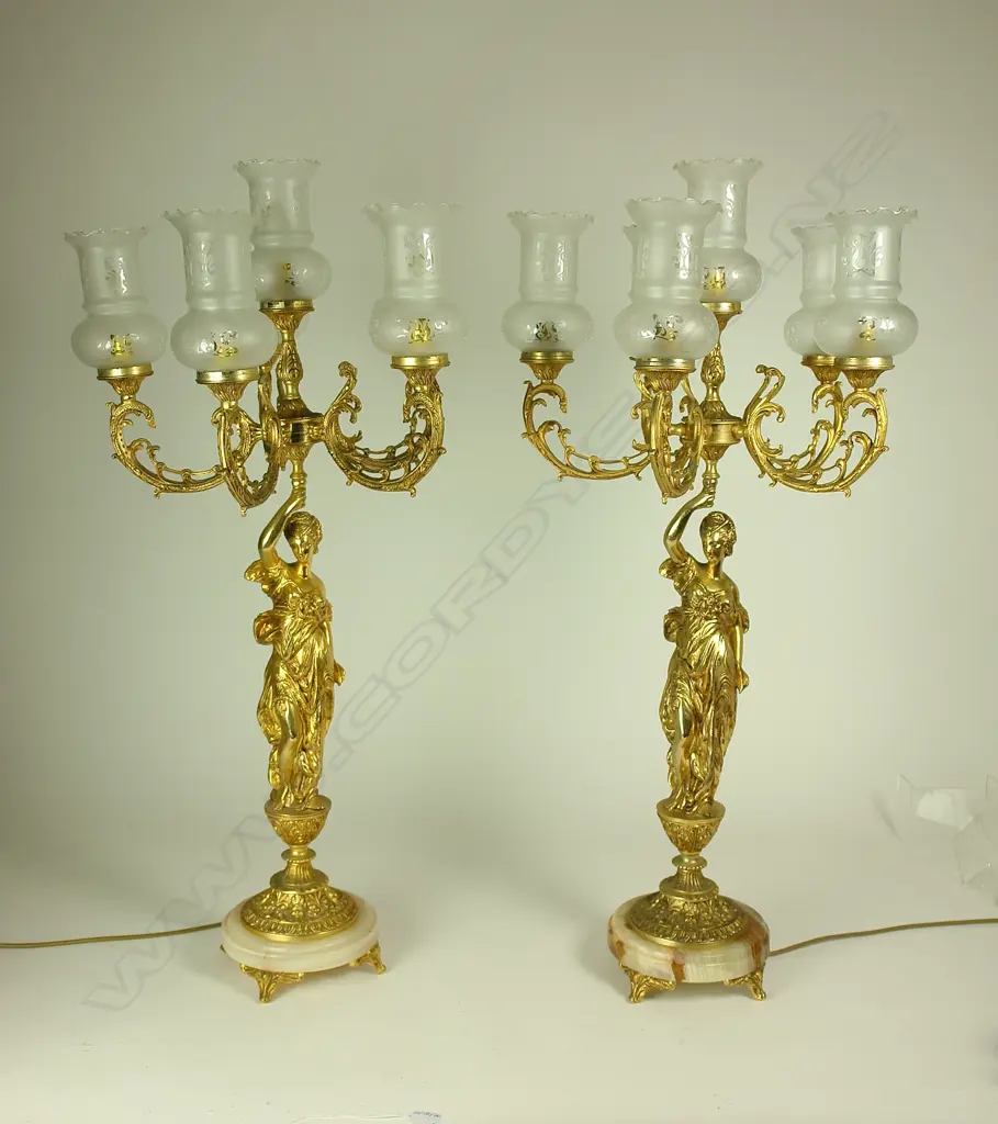 A pair of vintage antique style large figured ormolu table candelabra Image 1++