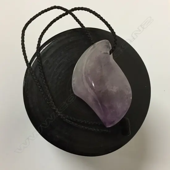 Steve Myhre carved amethyst pendant on cord necklace