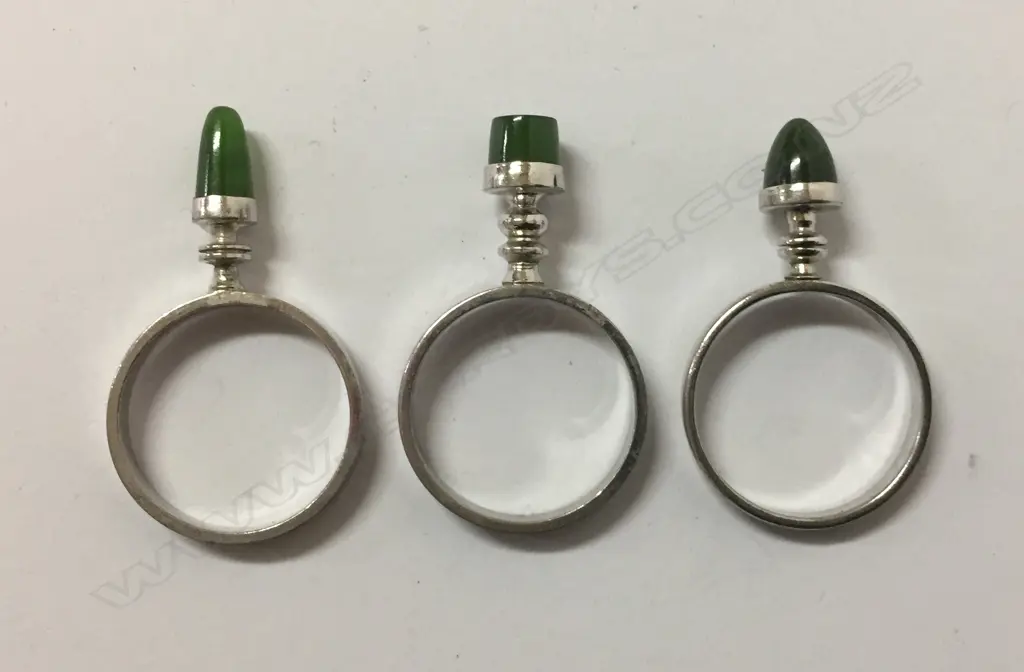 Don Salt set of three white metal and nephrite rings Image 1++
