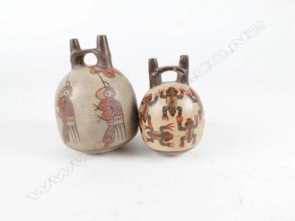 Two replicas of Pre-Inca Nazca culture double spout vessels Image 1++