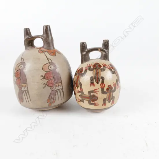 Two replicas of Pre-Inca Nazca culture double spout vessels