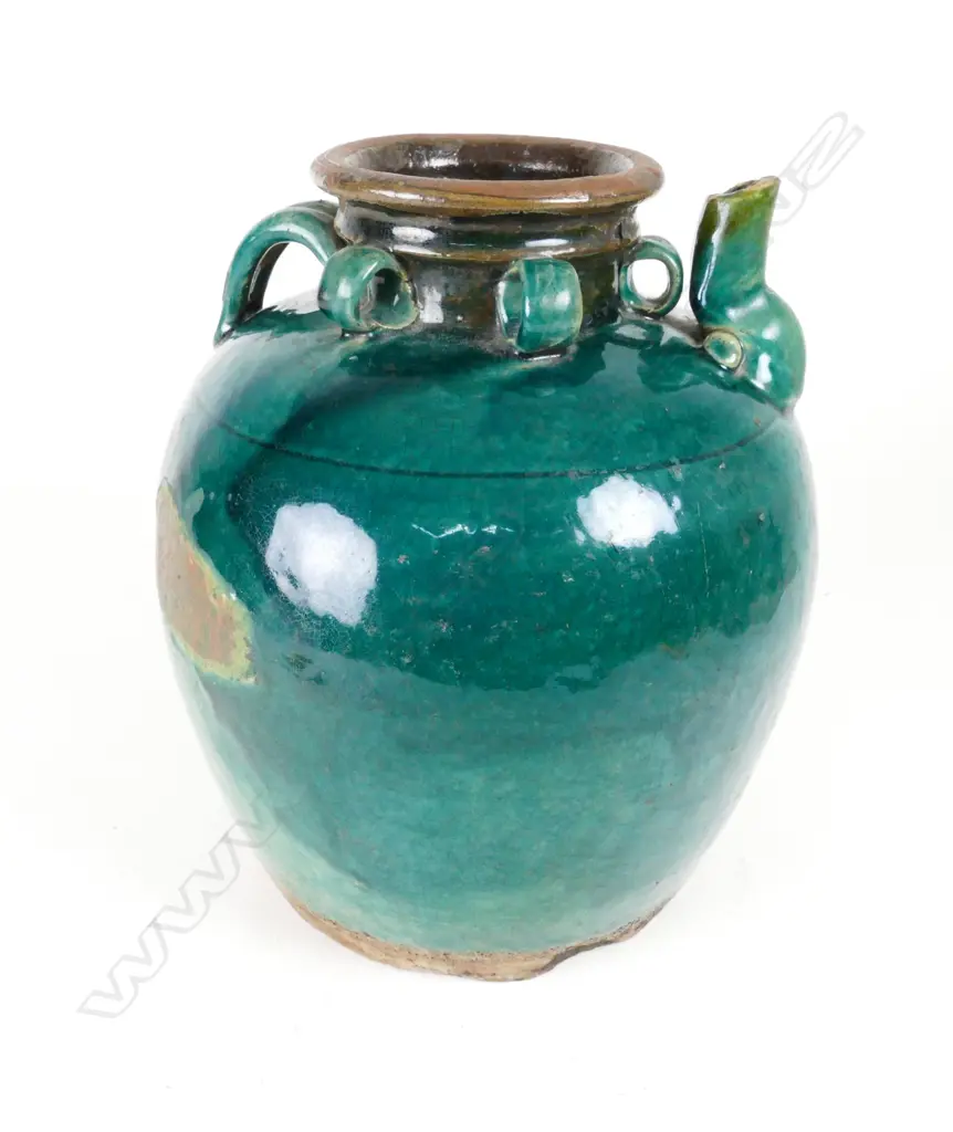 Large old Chinese green glazed wine jar Image 1++