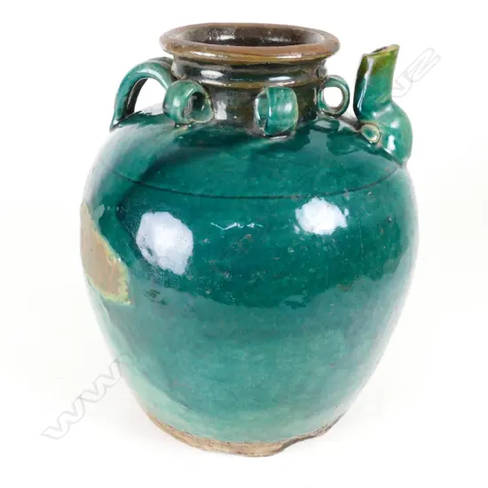 Large old Chinese green glazed wine jar