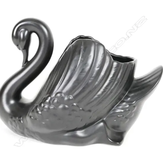 Rare Crown Lynn large black glazed swan vase