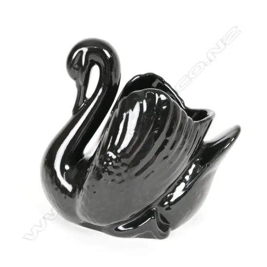 Rare Crown Lynn medium size black glaze swan vase