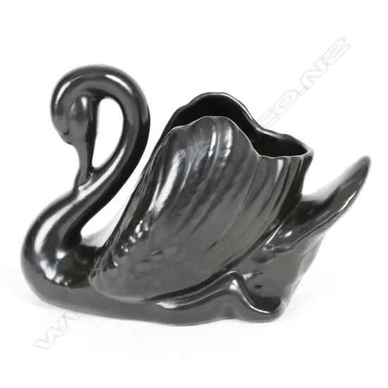 Rare Crown Lynn small black glaze swan vase