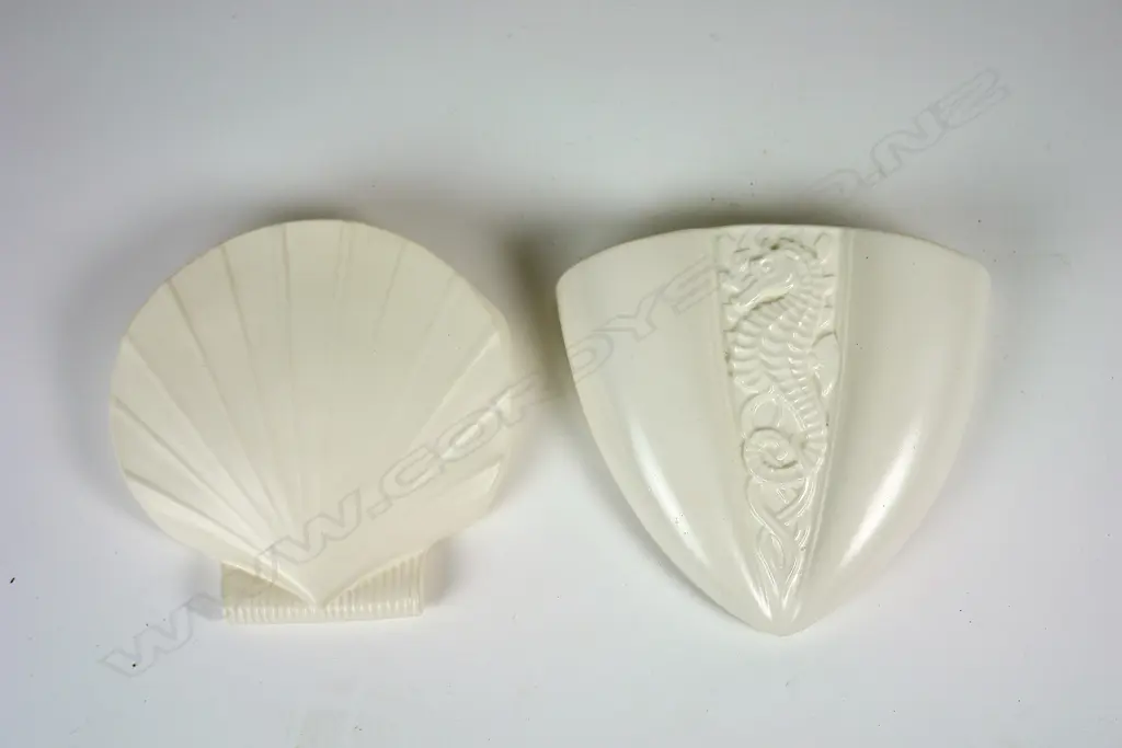 Two Crown Lynn white glazed wall pockets Image 1++