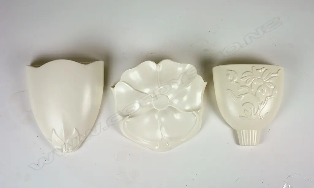 Three Two Crown Lynn matte white glazed wall pockets Image 1++