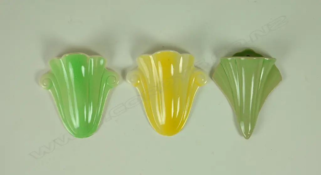 Three small Crown Lynn glazed wall pockets Image 1++