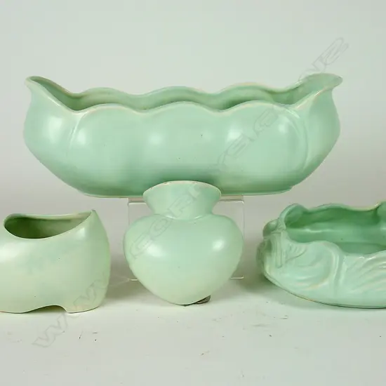 Four Crown Lynn matte mint green glazed vases