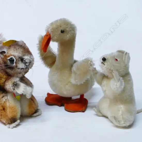 Three vintage miniature plush Steiff toys