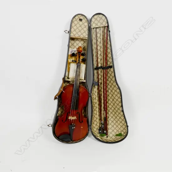An antique cased violin