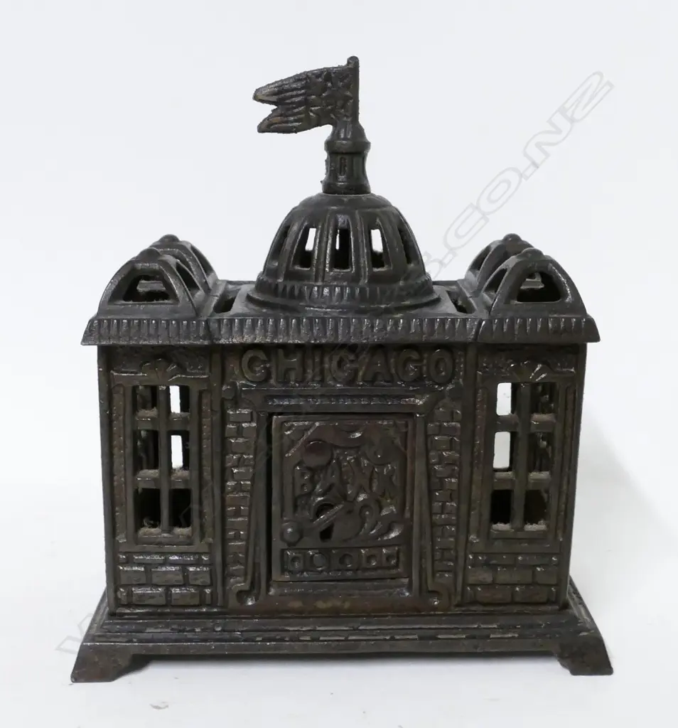 VICT. CAST IRON MONEY BOX - CHICAGO BANK Image 1++