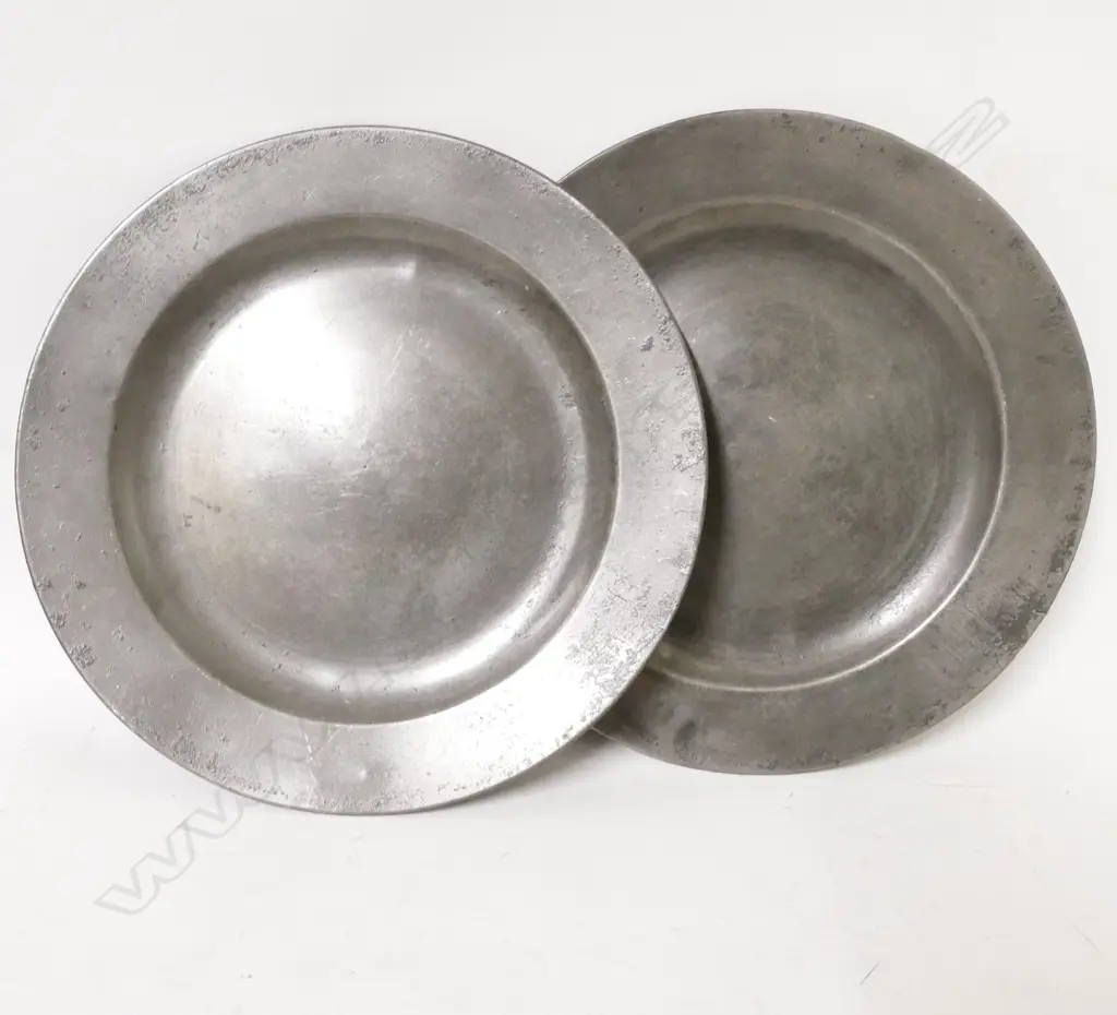 Two 19thC pewter plates with touch marks for Nathaniel Barber Image 1++