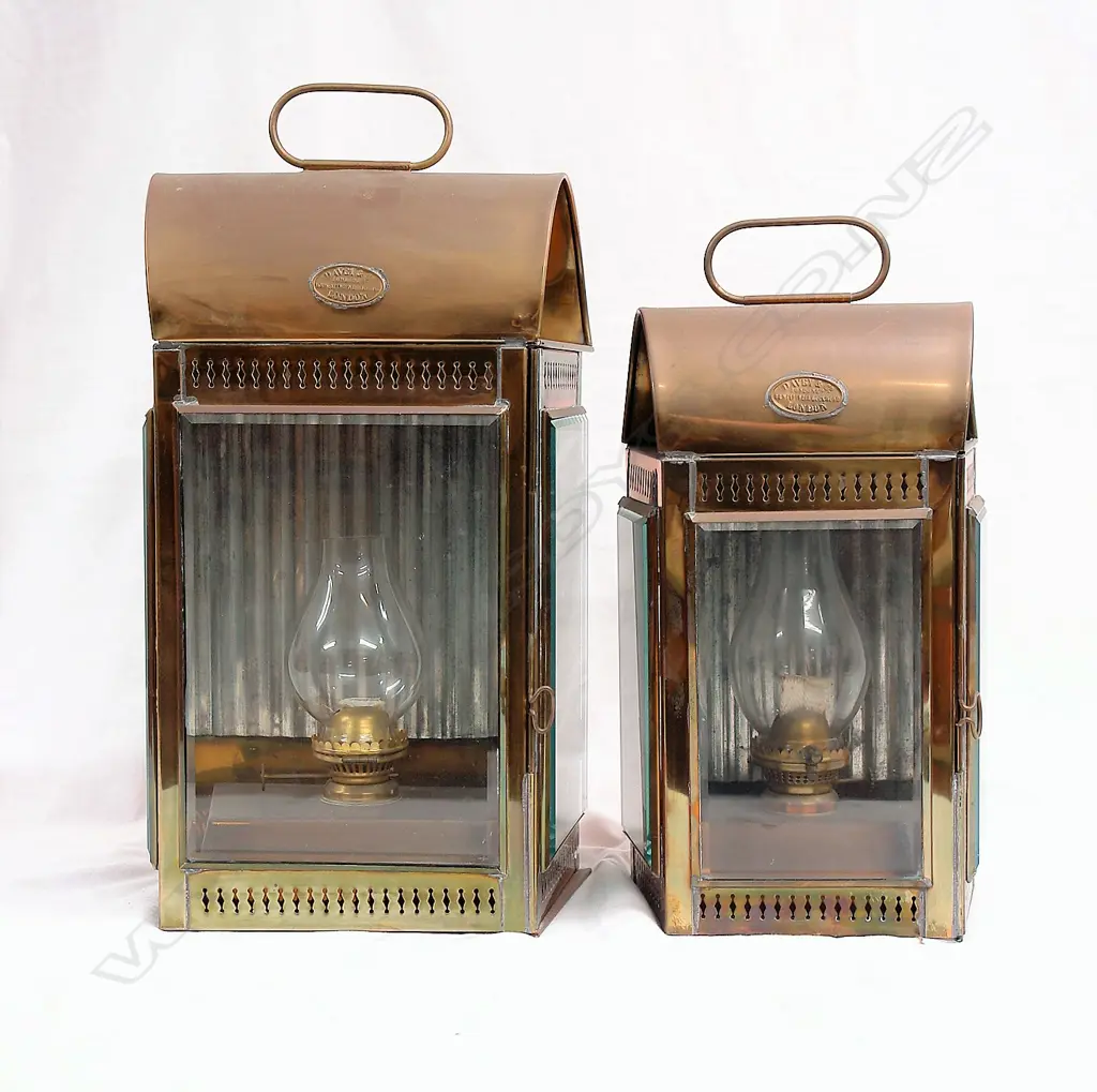 Two vintage Davey & Co. of London brass ship's lamps Image 1++