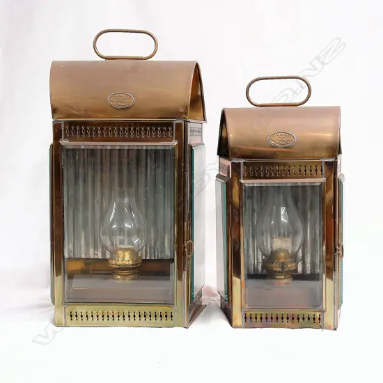 Two vintage Davey & Co. of London brass ship's lamps