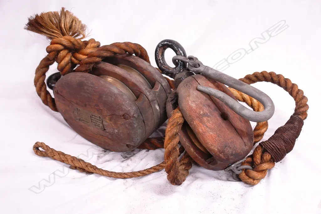 Two oak and brass ship's pulleys Image 1++