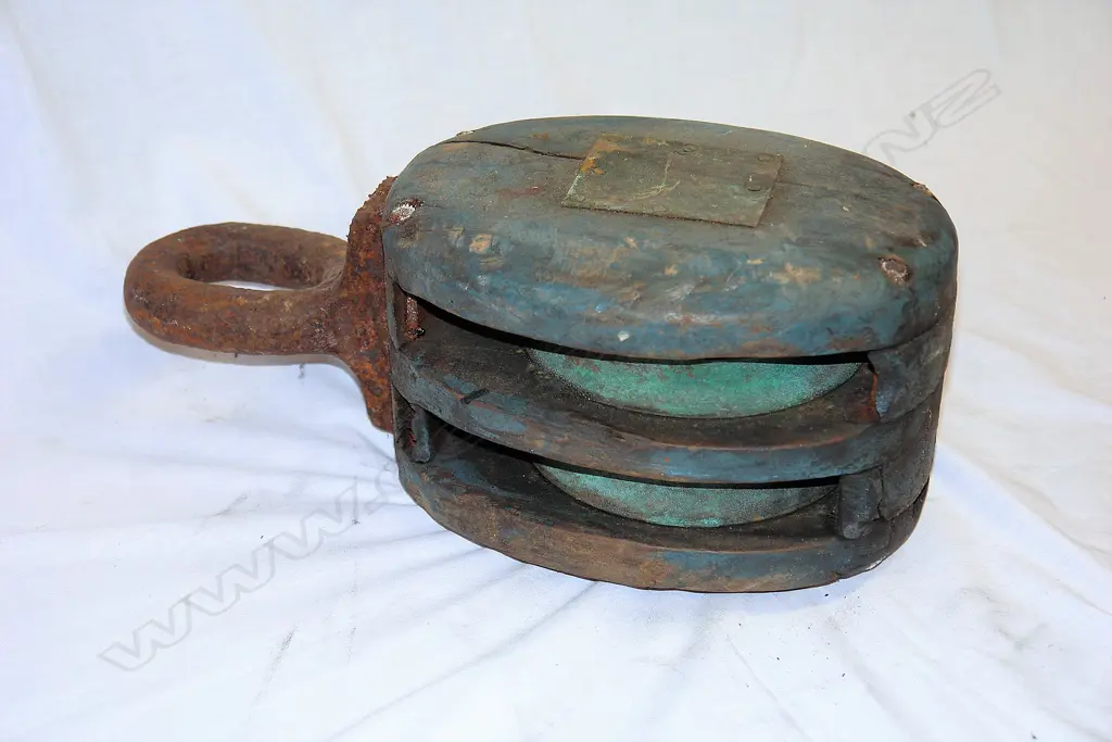An old ship's oak double pulley Image 1++