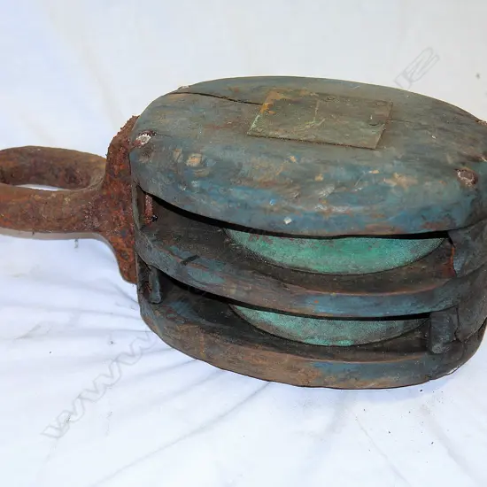 An old ship's oak double pulley