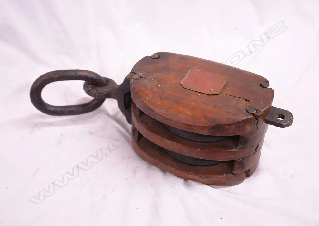 An old mahogany ship's double pulley Image 1++