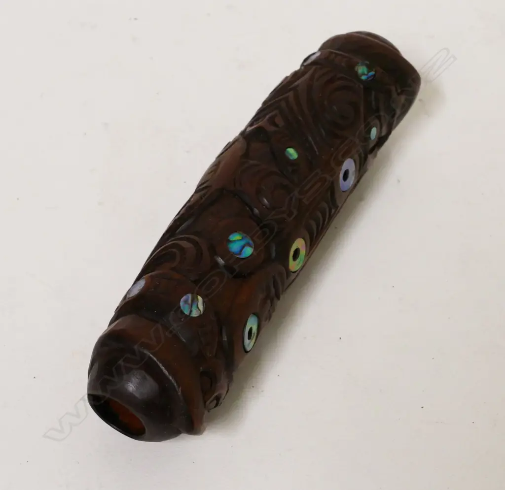 A Maori contemporary carved kōauau flute Image 1++