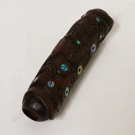 A Maori contemporary carved kōauau flute